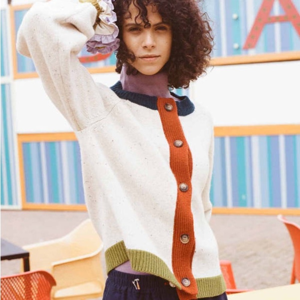 Colorblock Button-Up Sweater